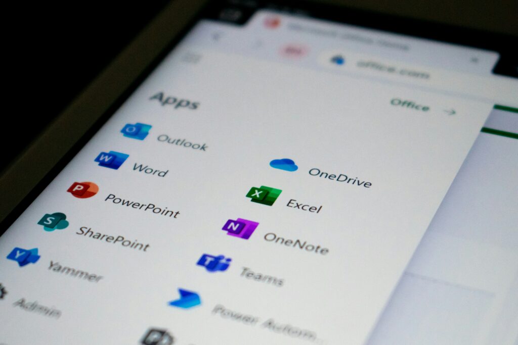 Microsoft 365 suite displayed on laptop in modern workspace